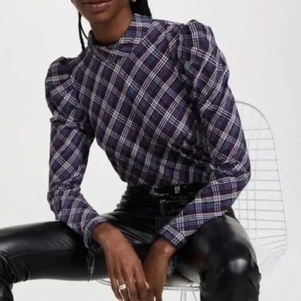 Veronica Beard Isabel Blue Burgundy Red Plaid Top